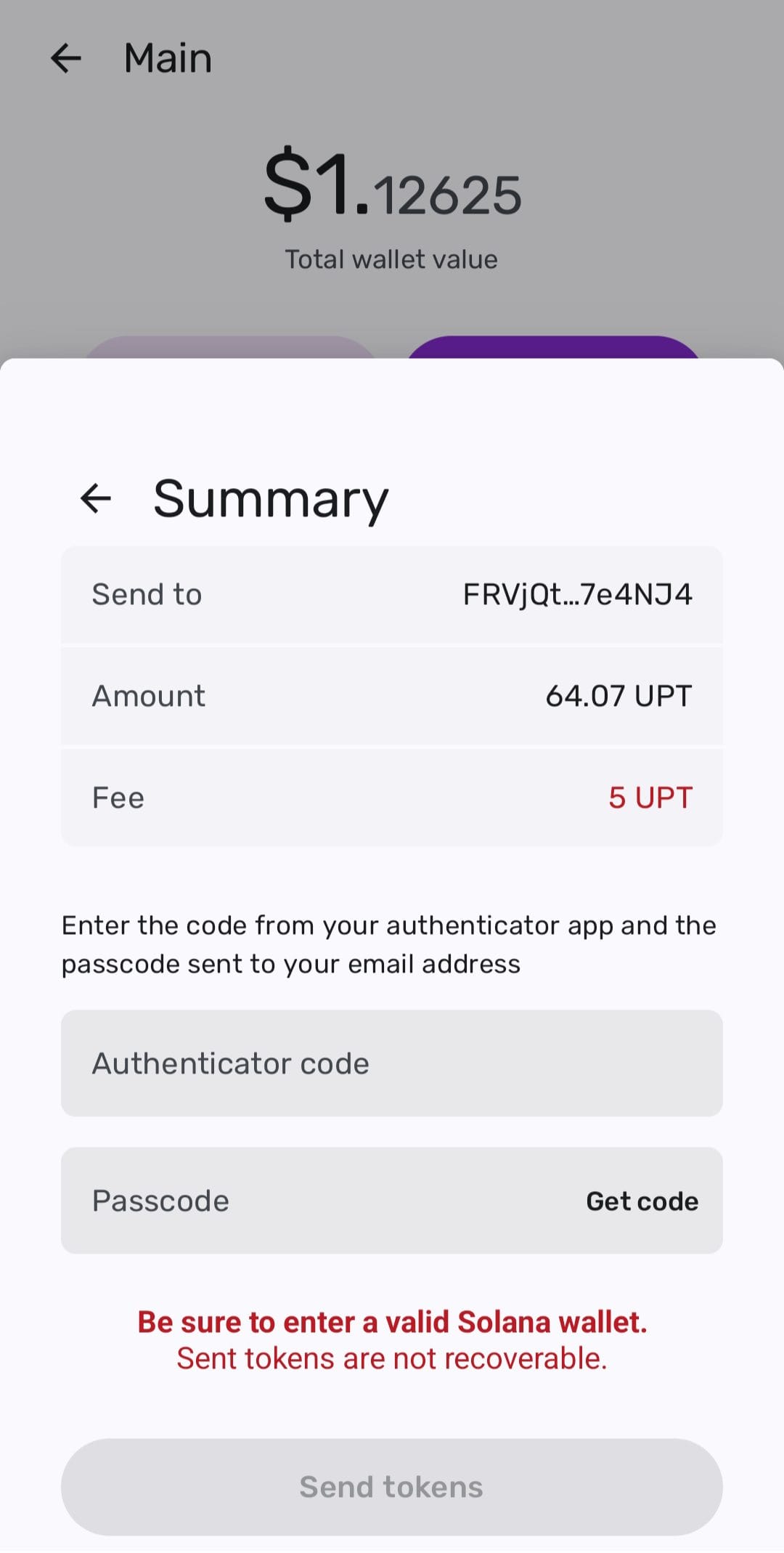 UpRock Send to crypto wallet