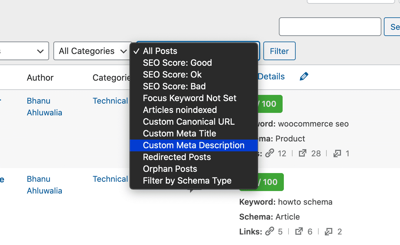 Rank Math Advanced Post Filters