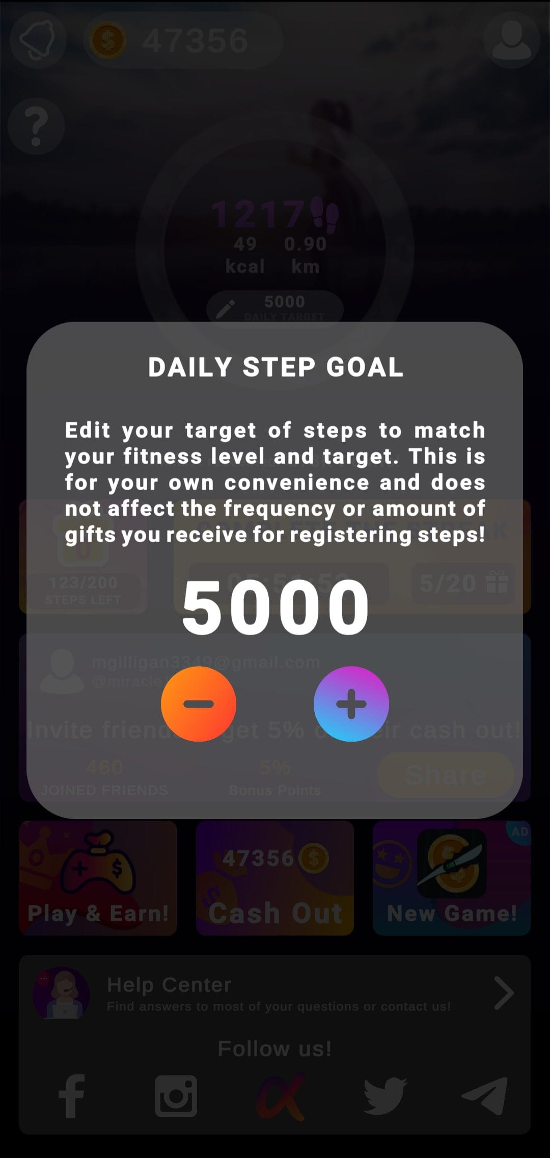 CashWalk daily step goal