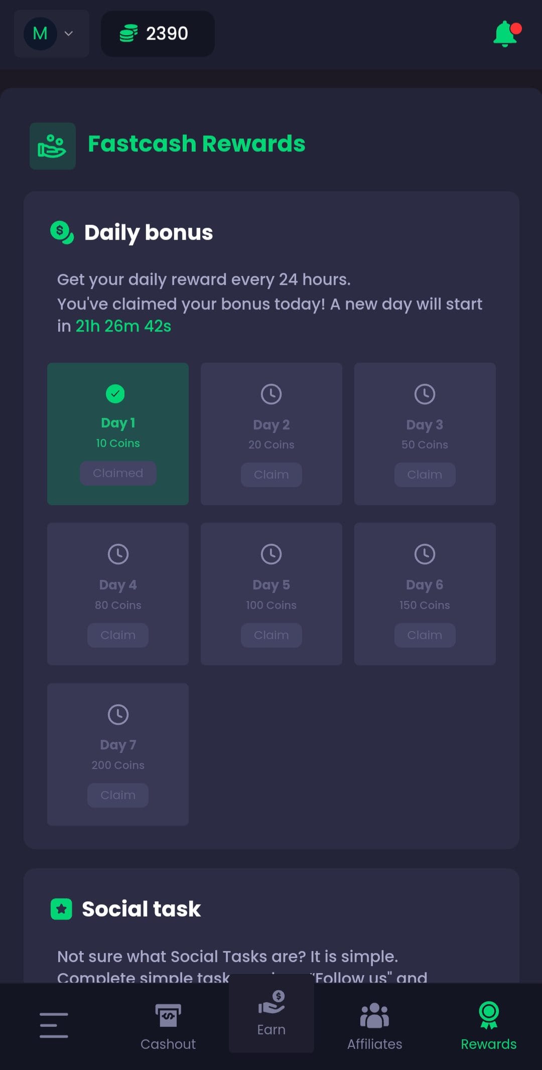 Fastcash Daily Bonuses