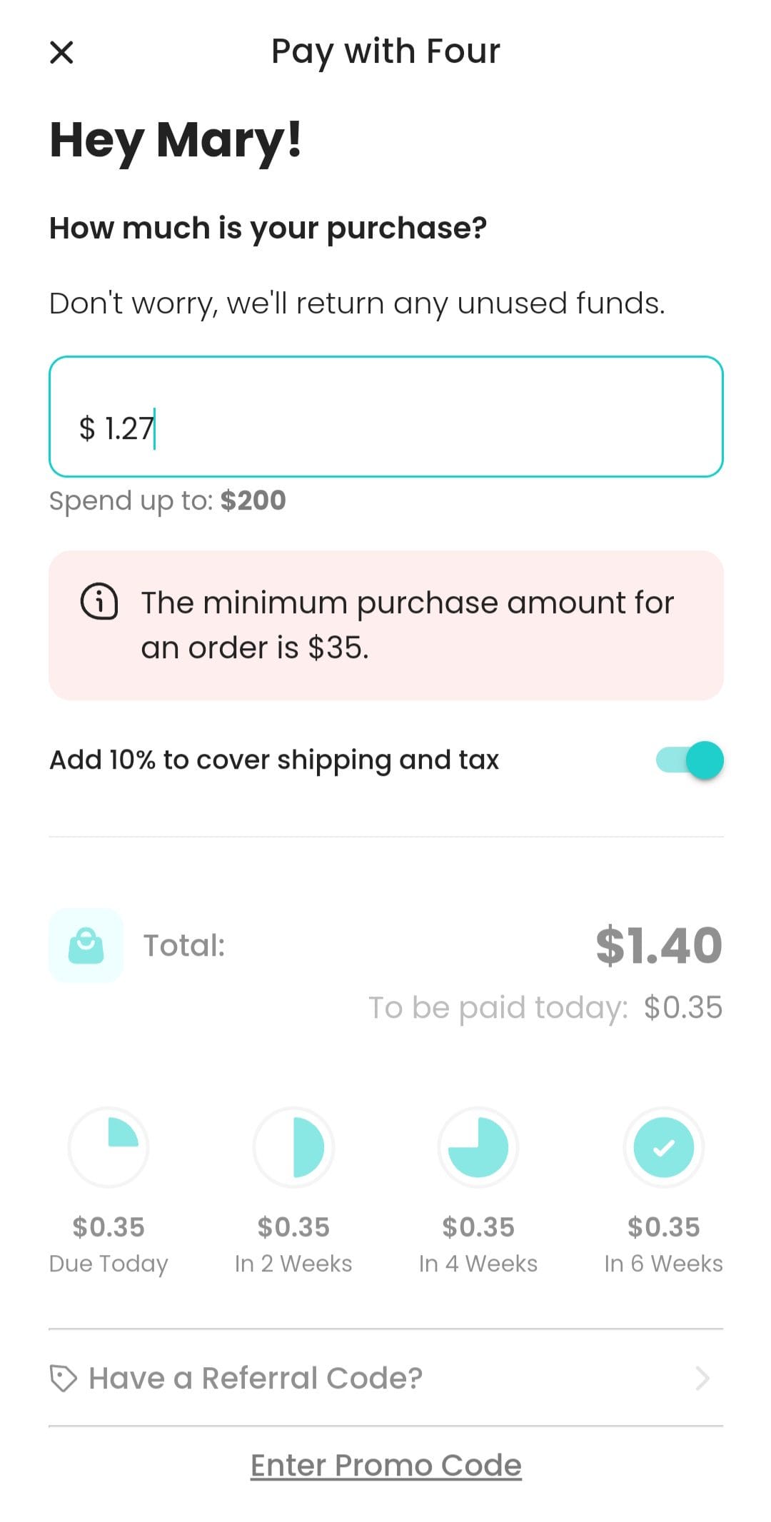 Four Confirm Purchase Amount