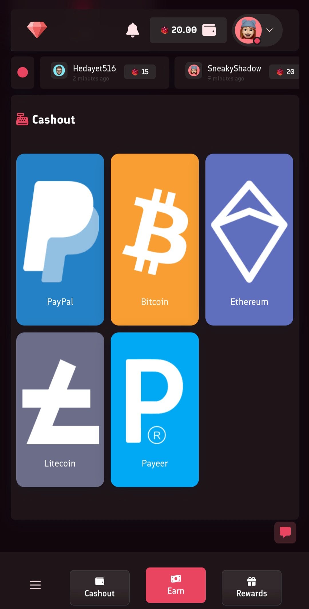 Freegem Cashout Options