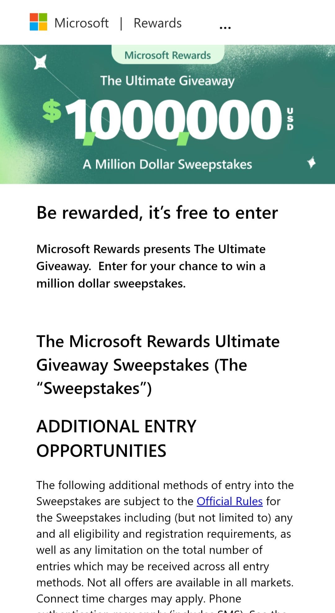 Microsoft Rewards Sweepstakes FAQs