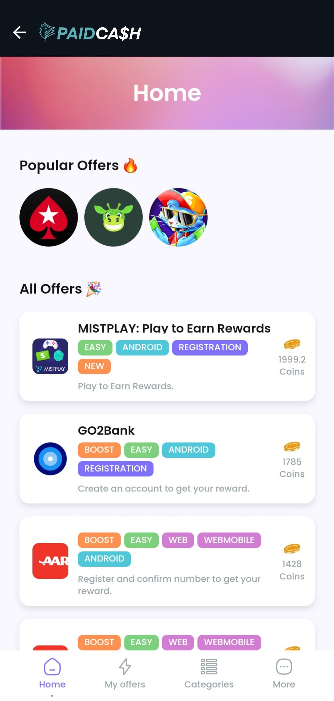 PaidCash Popular Offers
