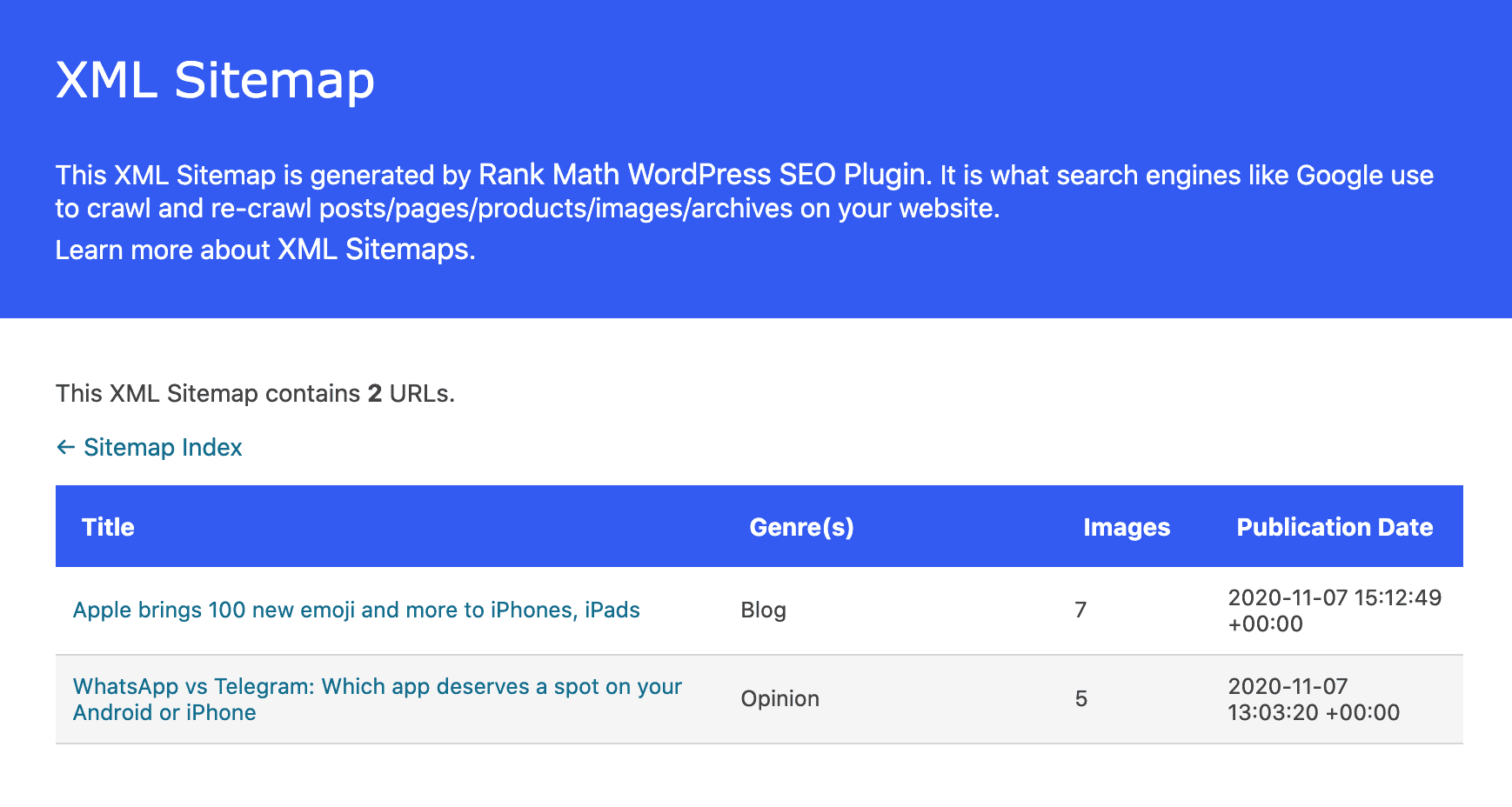 Rank Math new sitemap