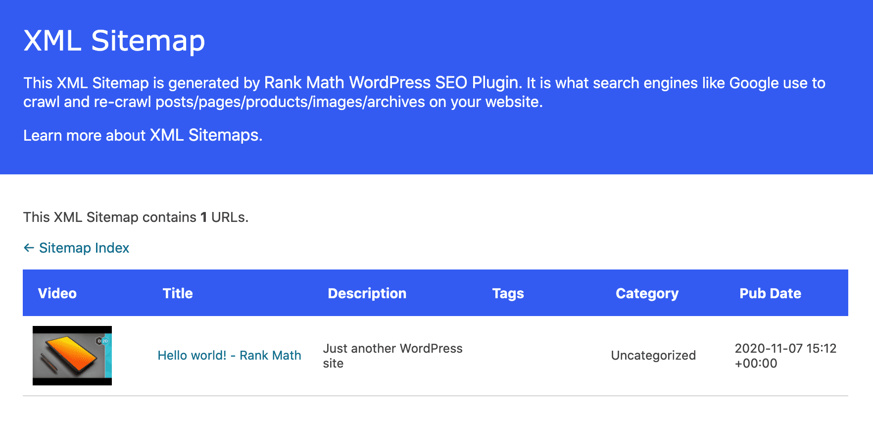 Rank Math video sitemap