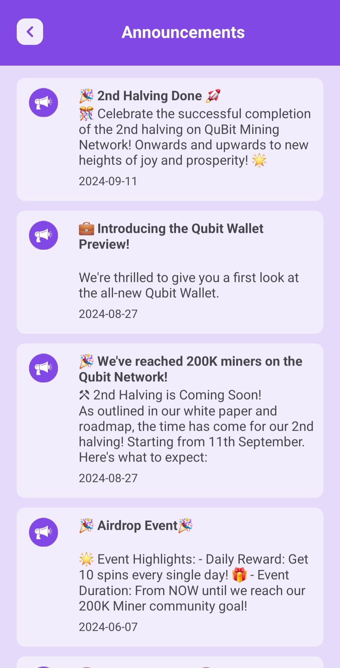QuBit Network Announcements