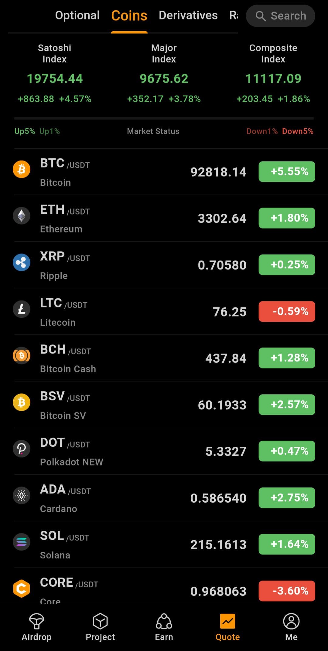 Satoshi App Coin Prices