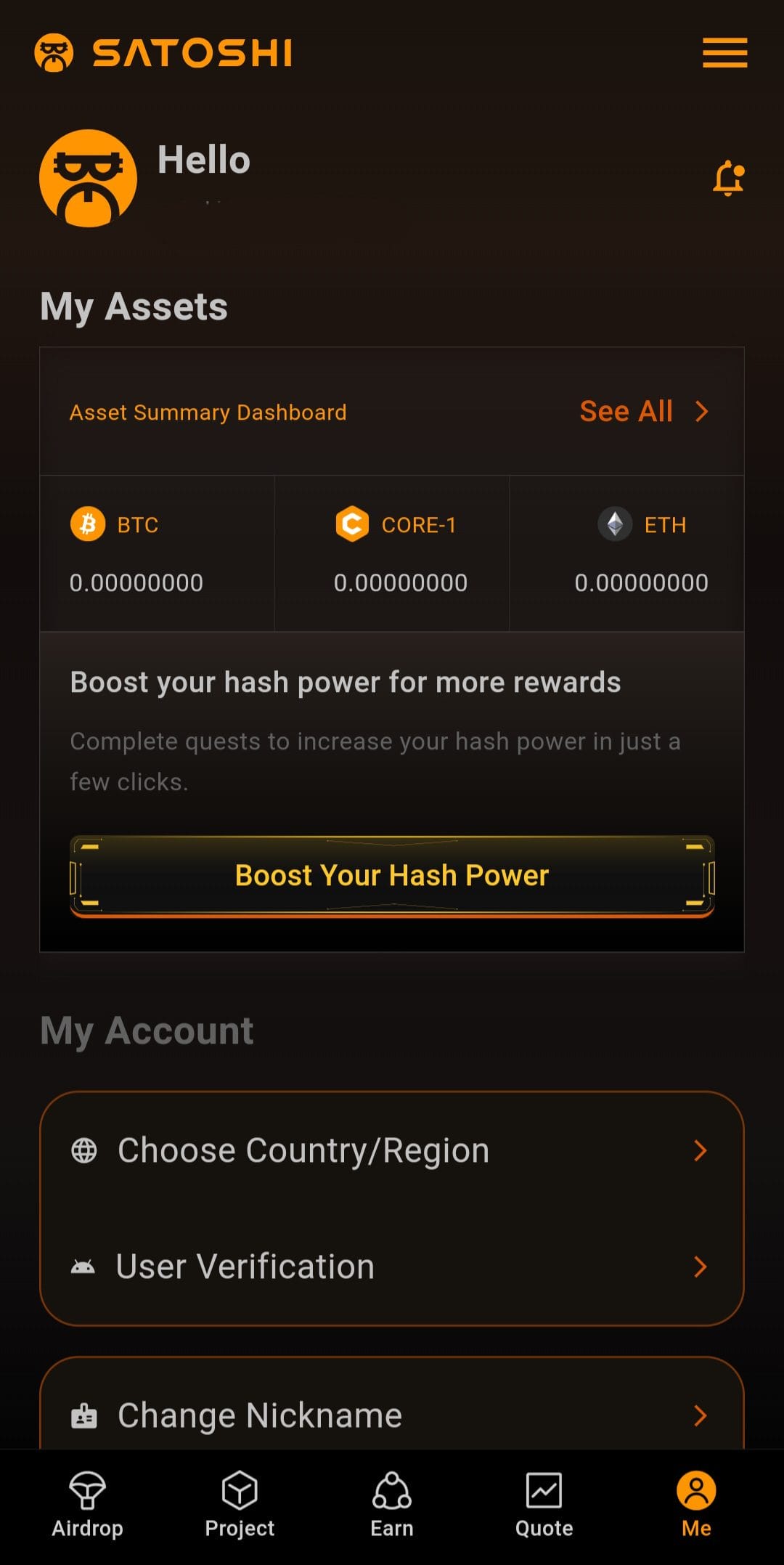Satoshi App Dashboard