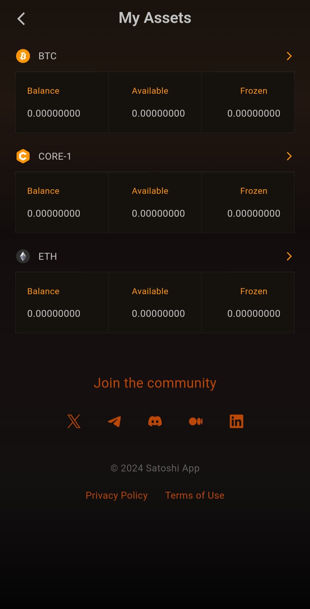Satoshi App My Assets