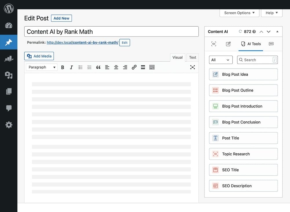 Rank Math block editor
