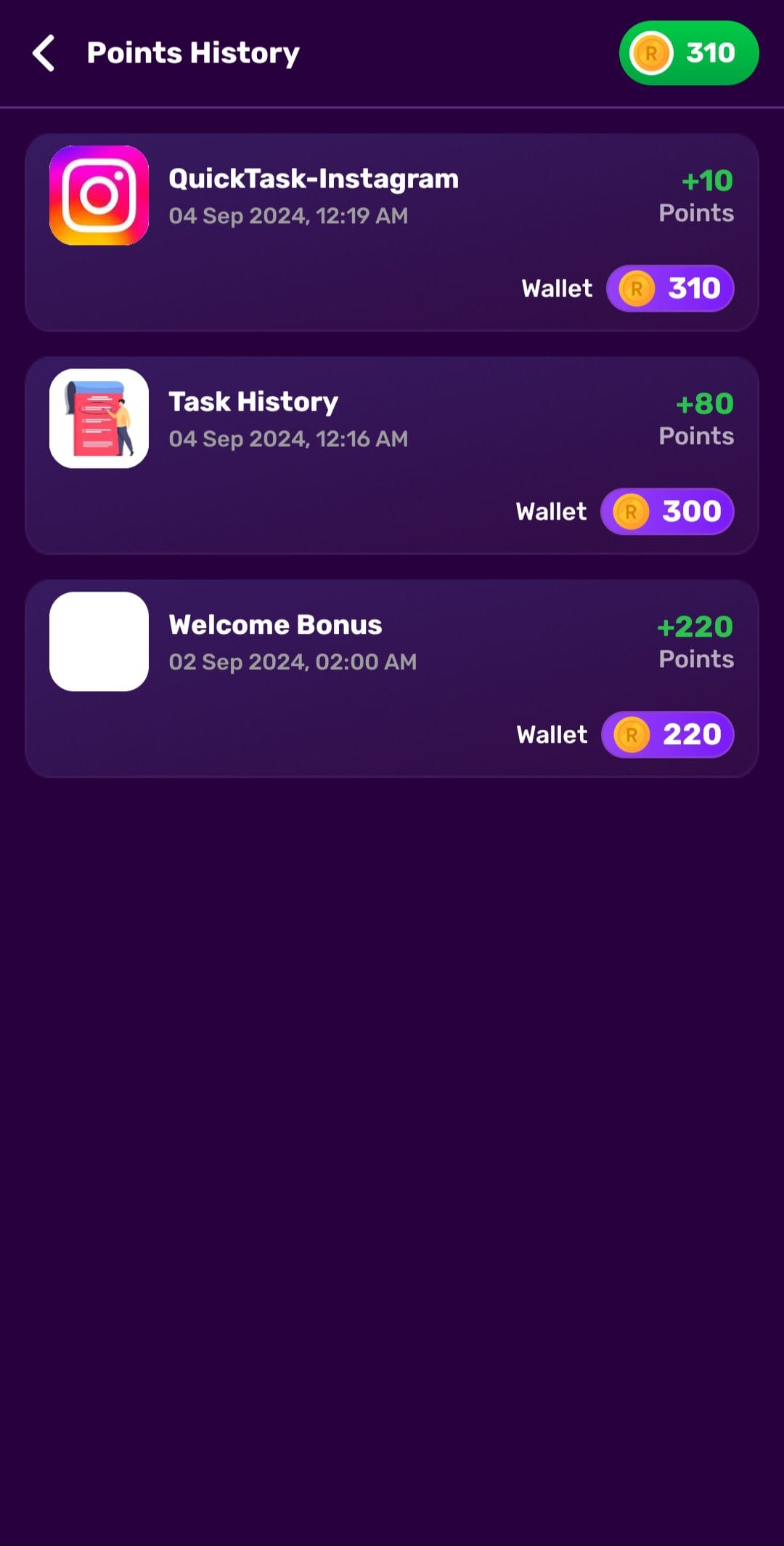 xReward Earning Histoey