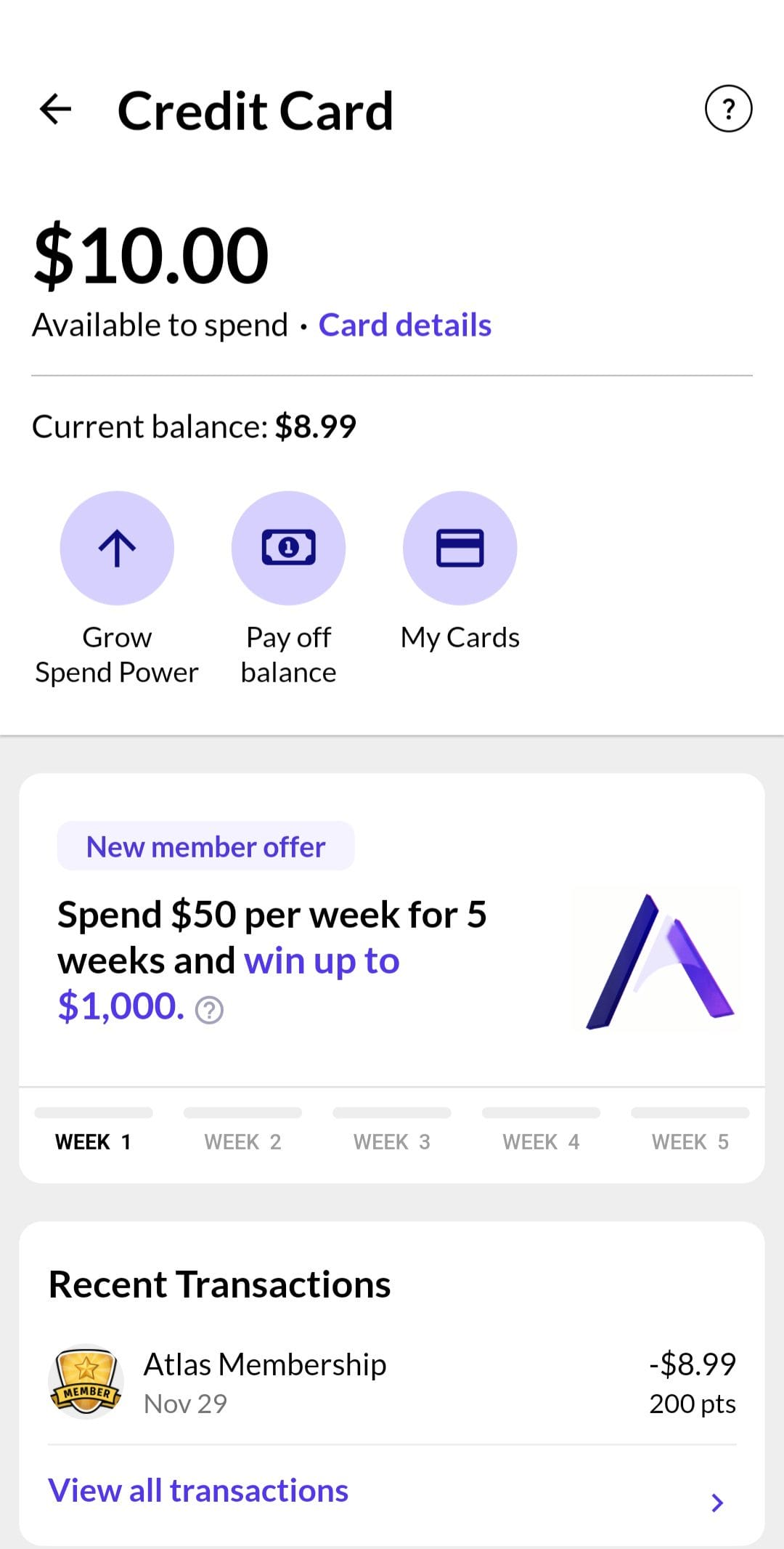 Atlas Card Balance
