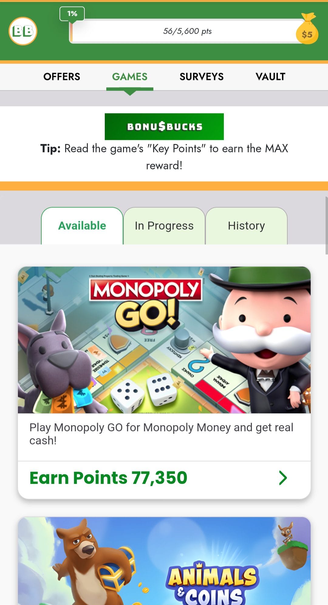 Bonus Bucks Play Games