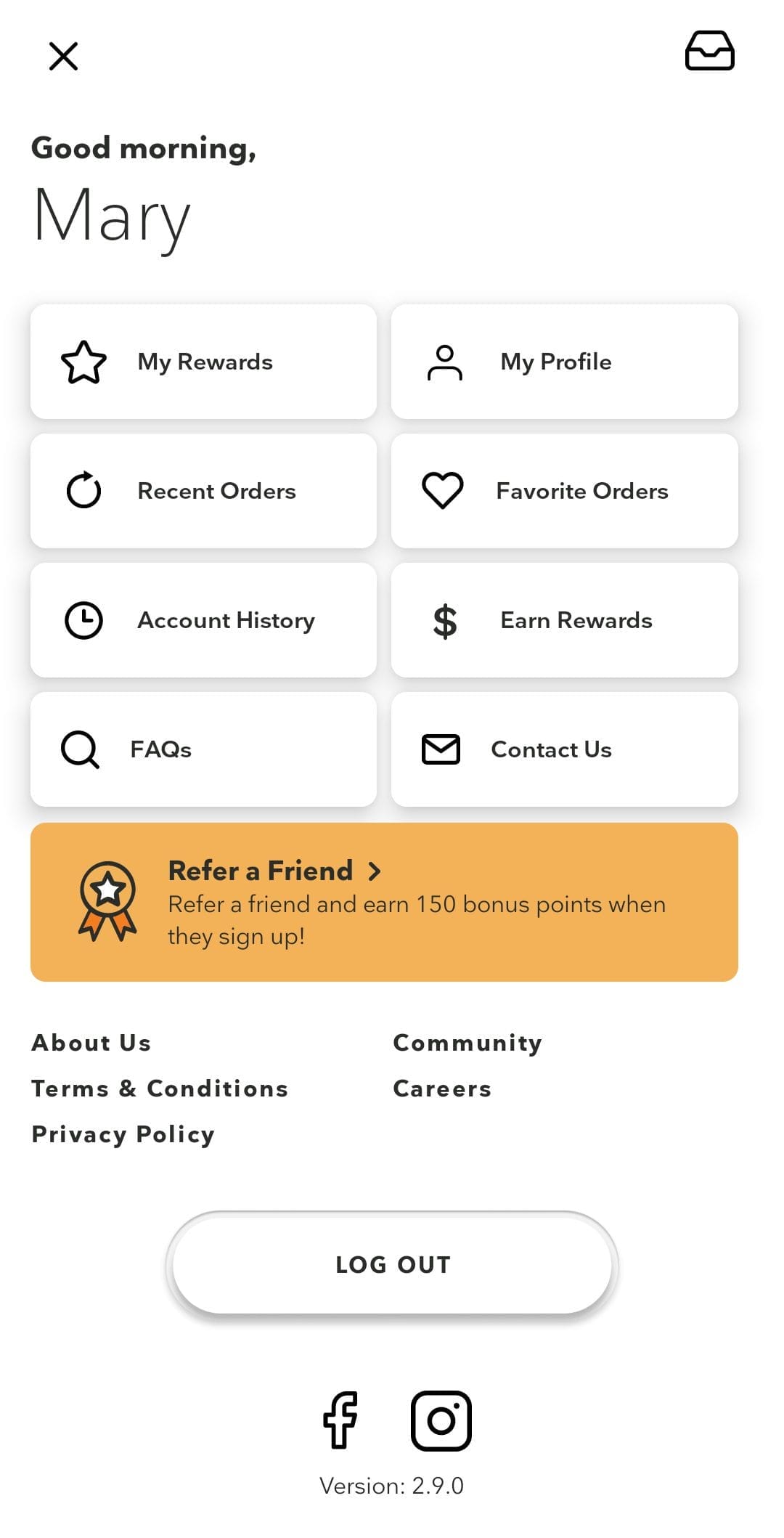 Dash In Rewards Profile Menu