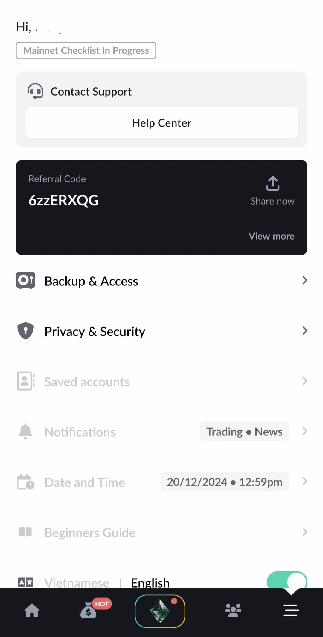Imota Profile Menu