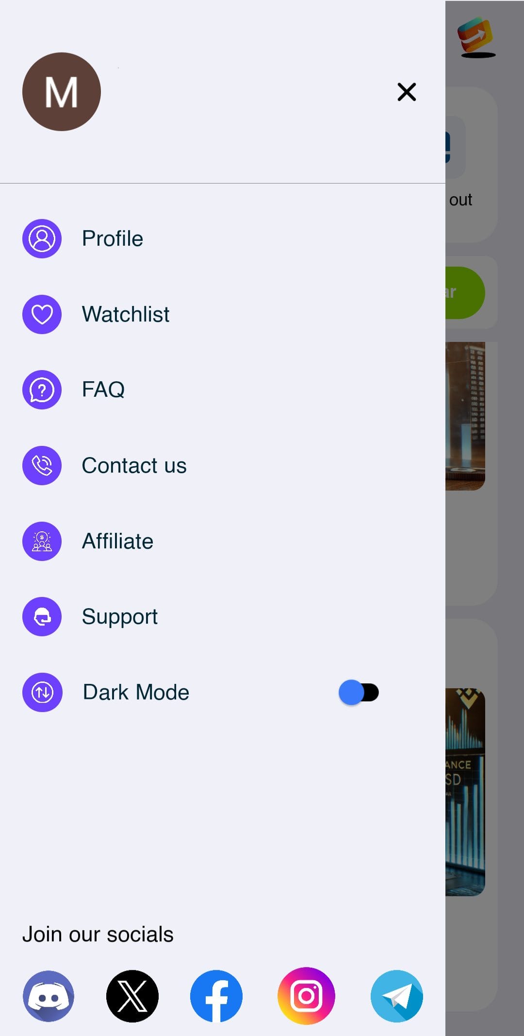 Playwall Profile Menu
