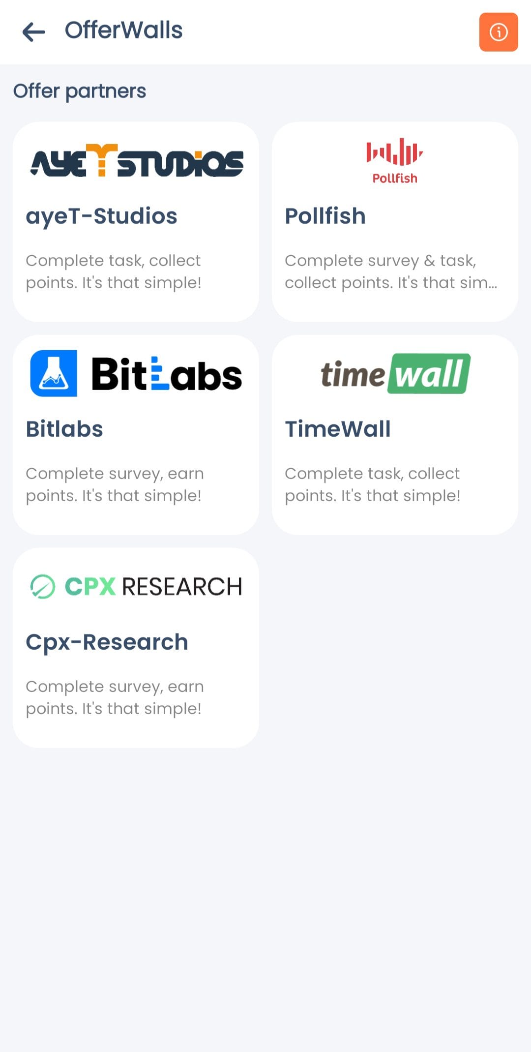 Poi Rewards Available Offerwalls