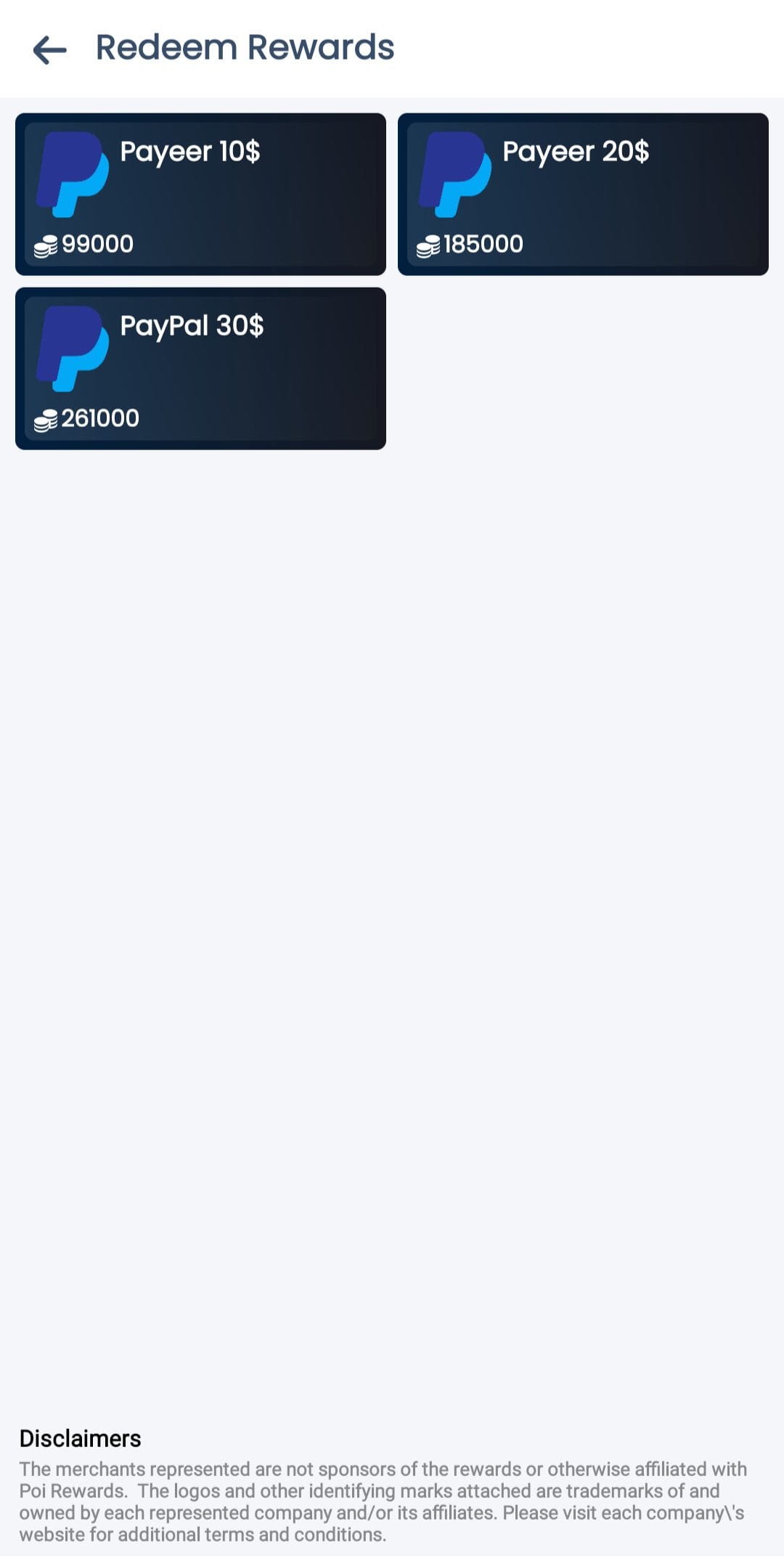 Poi Rewards Redeem PayPal