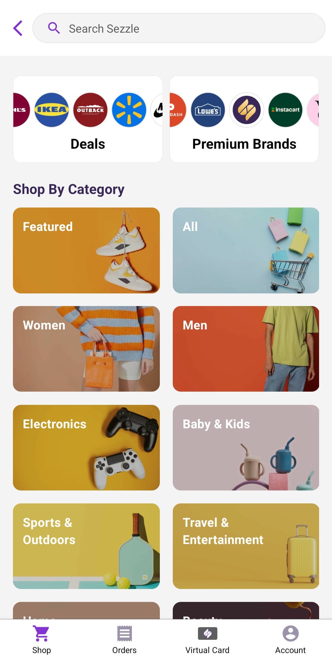 Sezzle Shop by Category