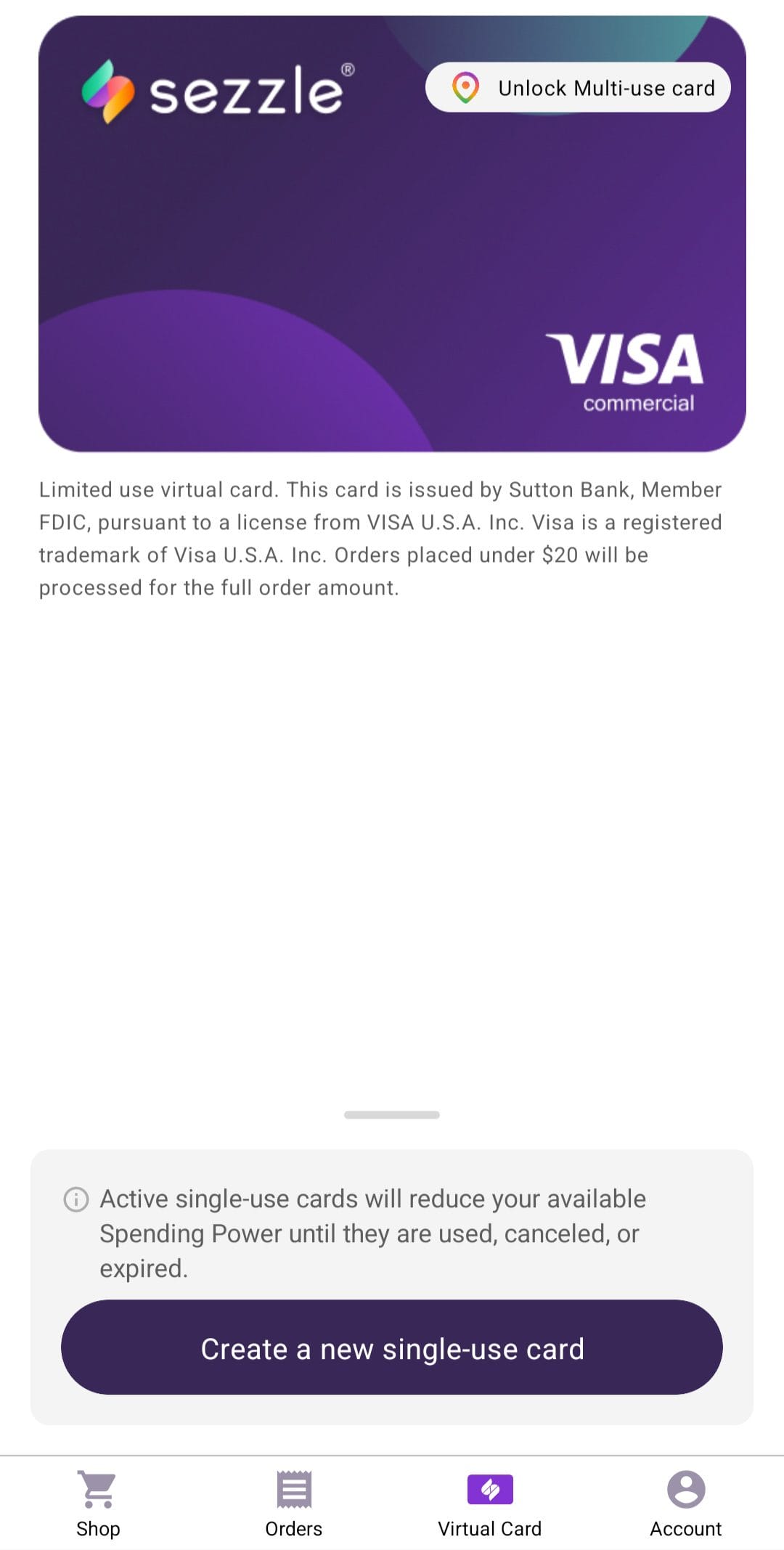 Sezzle Visa