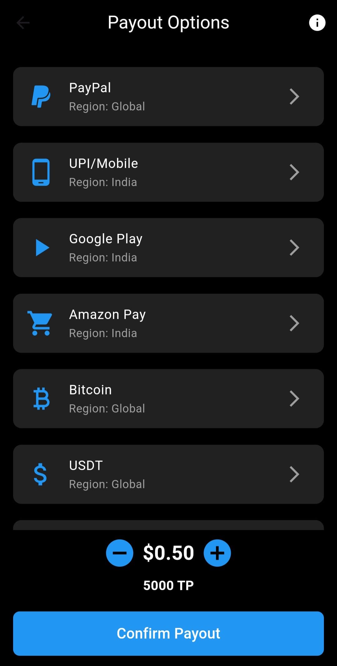 TaskPay Payout Options