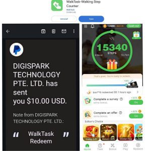 Hi, I’m using WalkTask to earn money by walking every day. Enter my invitation code: DVG6EC ,and you’ll receive a bonus of up to $10! The bonus has no requirements and will be automatically transferred to your PayPal within minutes! Google Play: https://play.google.com/store/apps/details?id=com.walktask.app App Store: https://apps.apple.com/us/app/walktask-walk-work-gets-paid/id6636529552