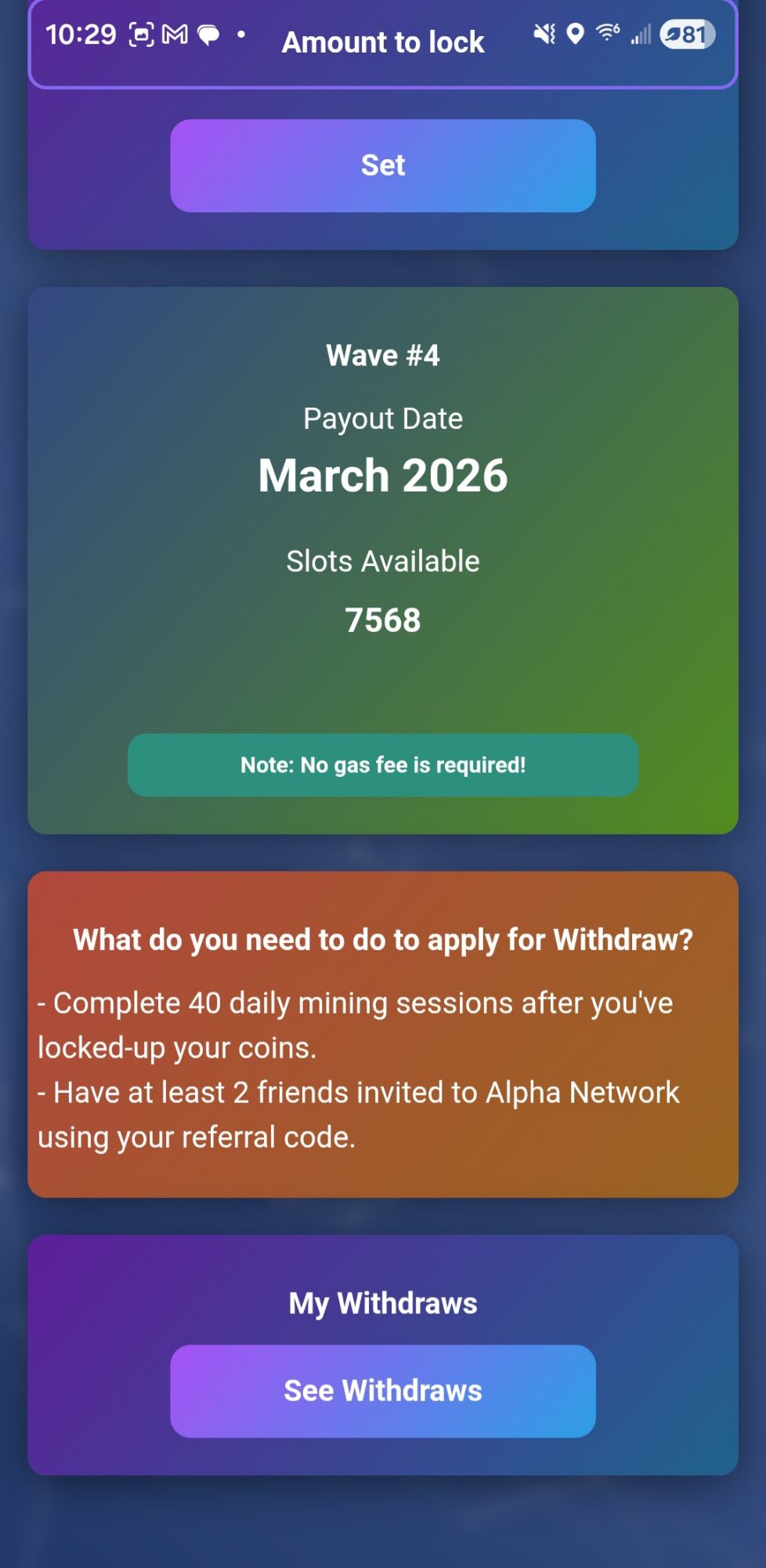 Current Withdrawal Wave Info