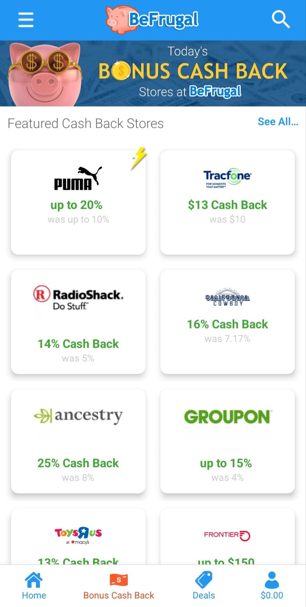 BeFrugal Payout Options