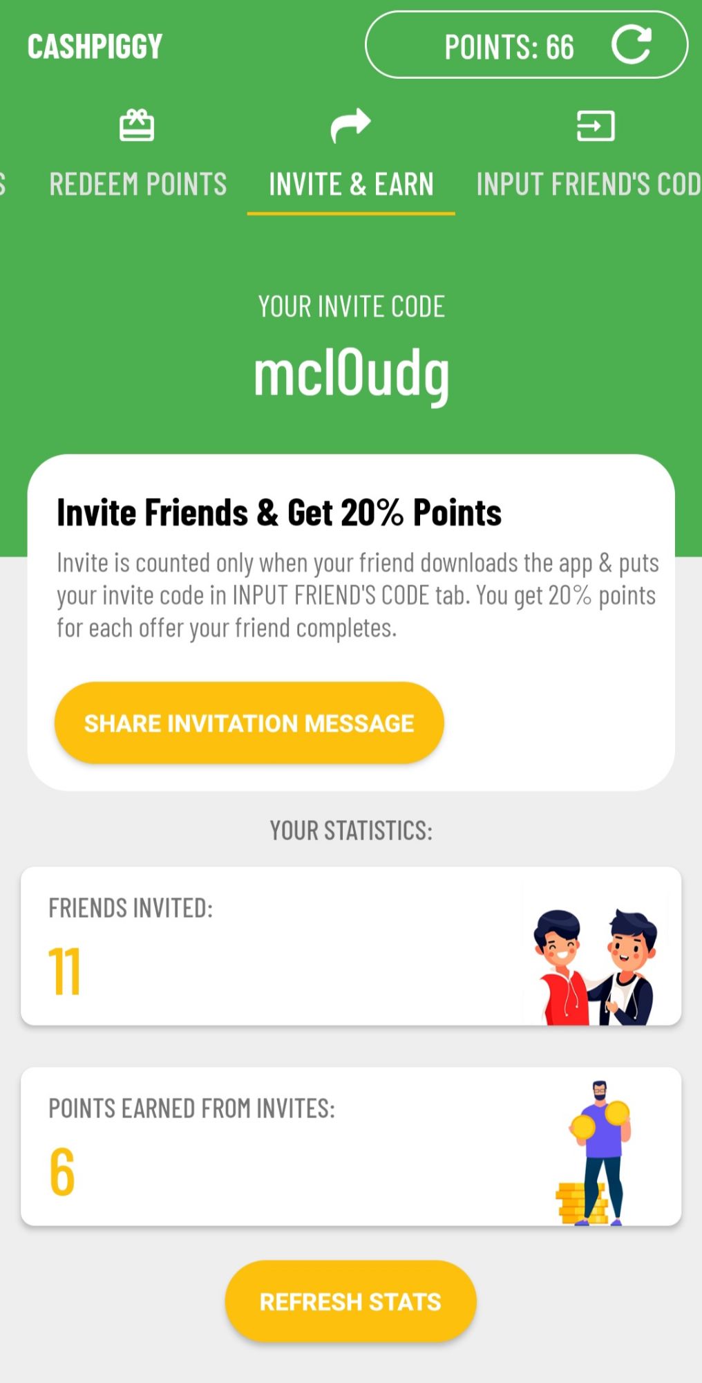 CashPiggy Invite and Points Info