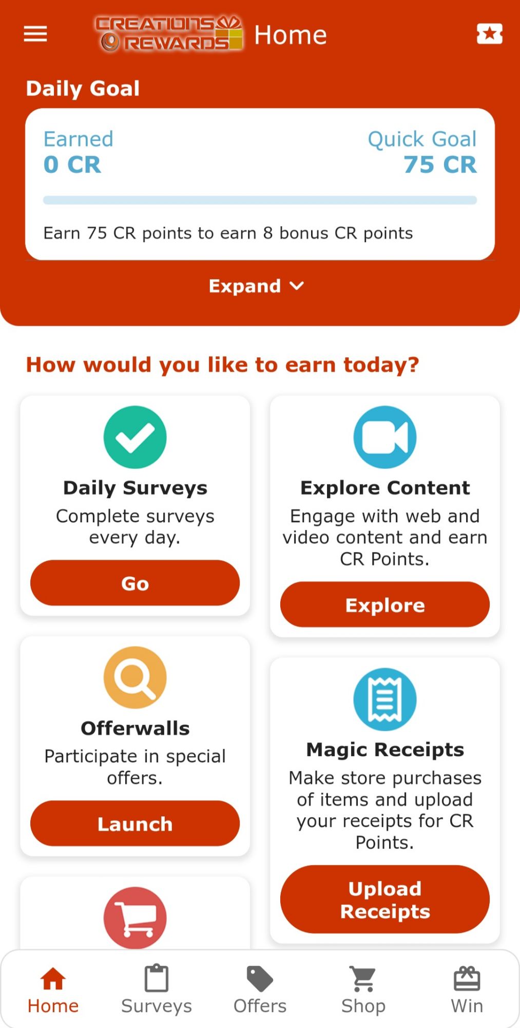 CreationsRewards Earning Dashboard