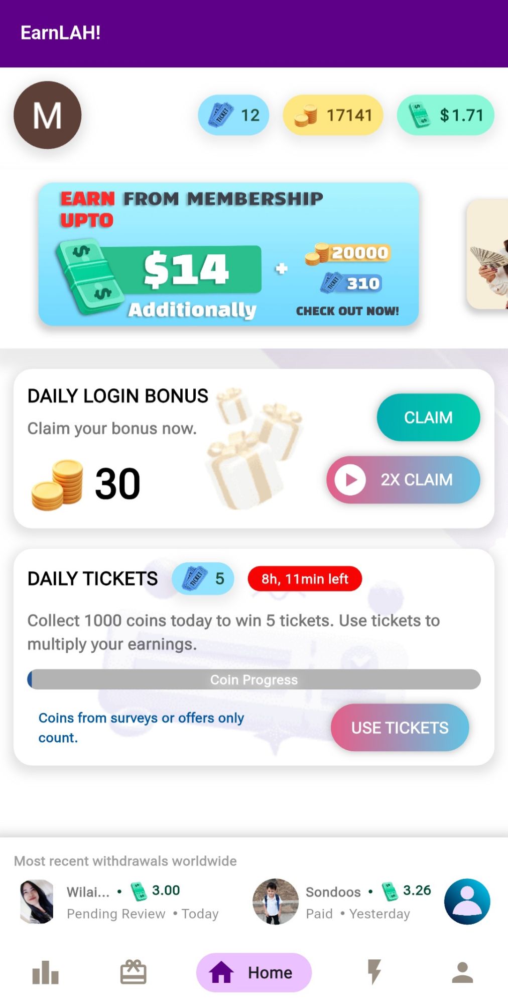 EarnLAH Home Dashboard