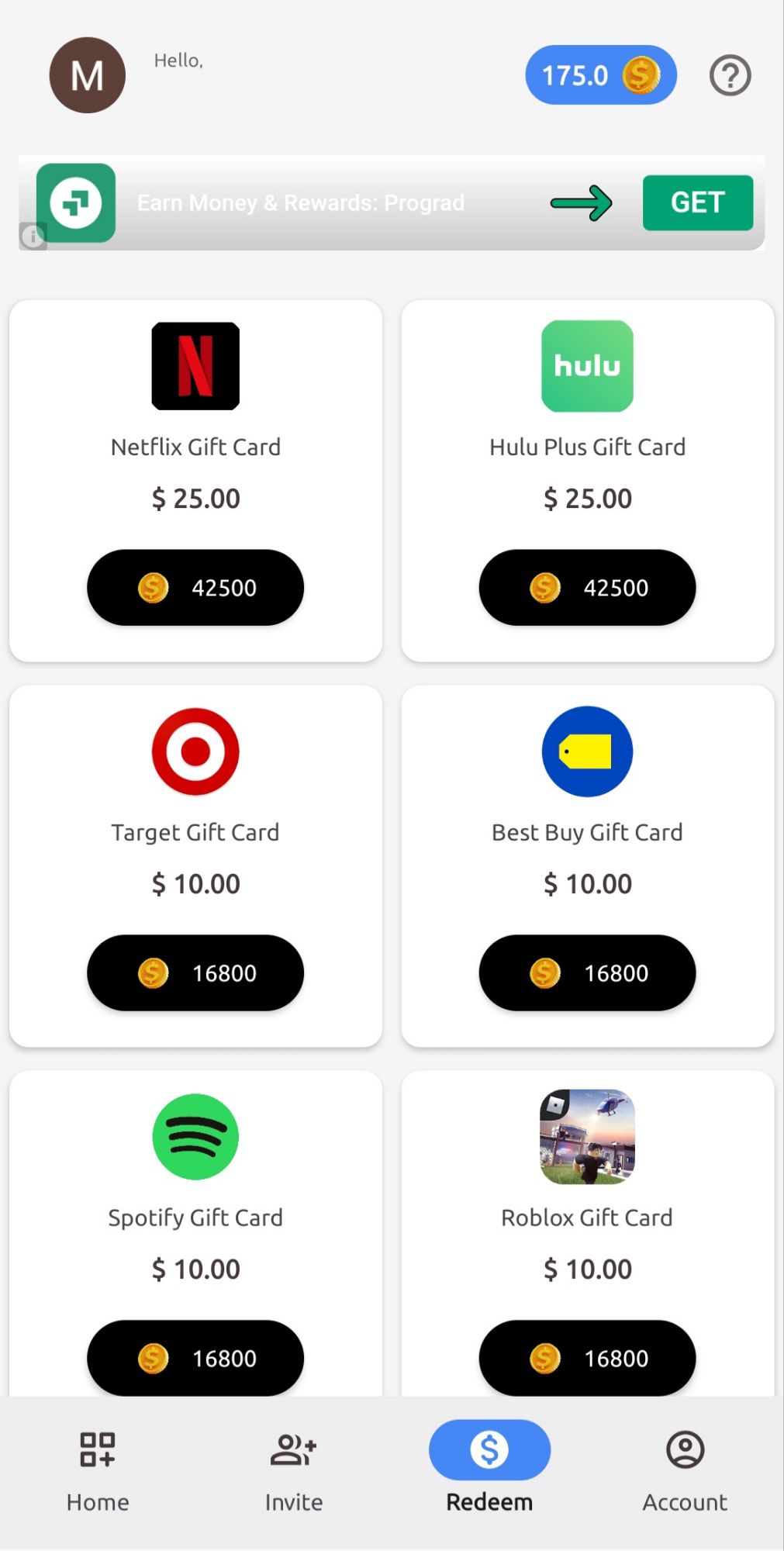 Granny Rewards Payout Catalog