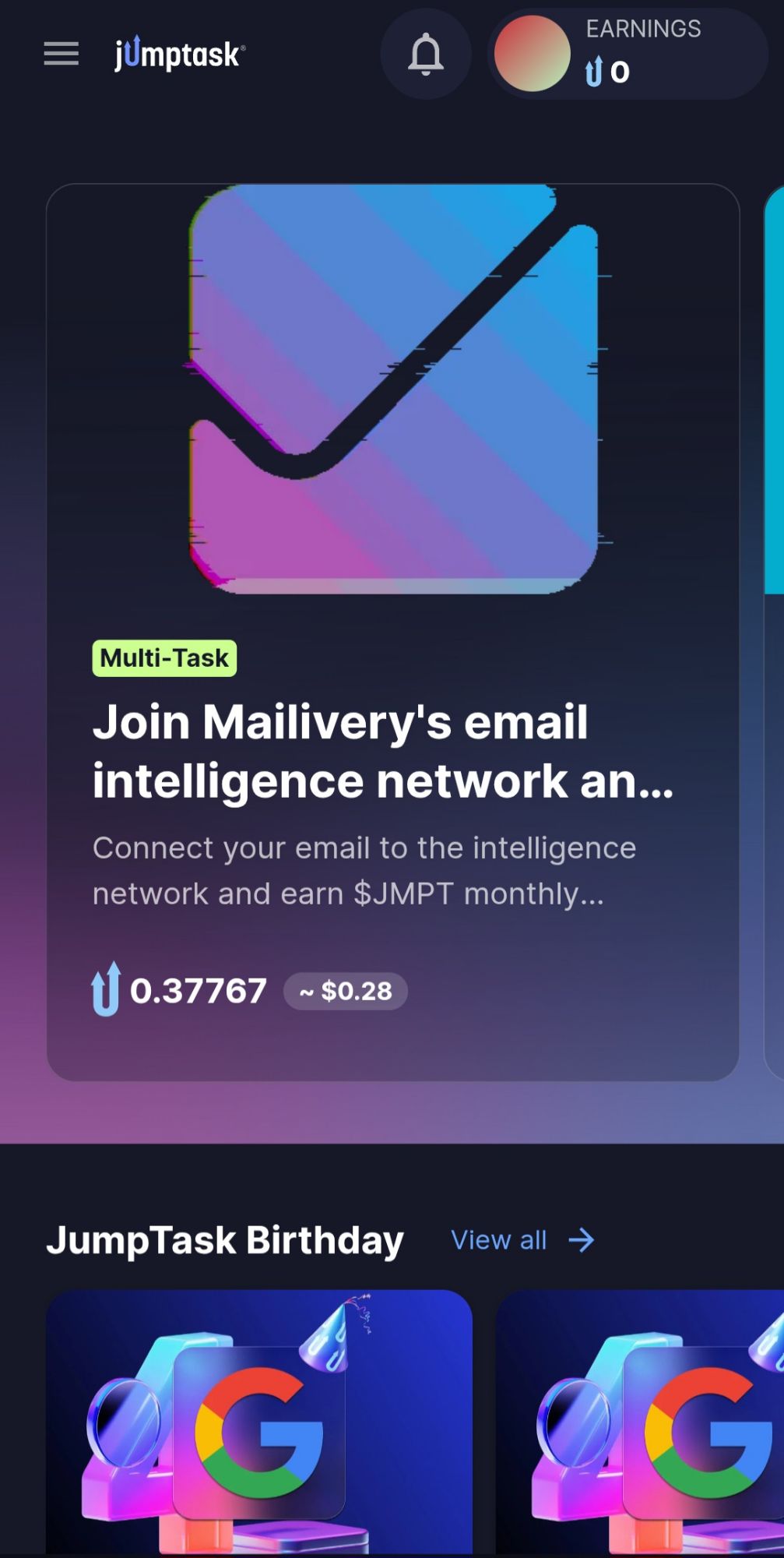 JumpTask Earning Dashboard