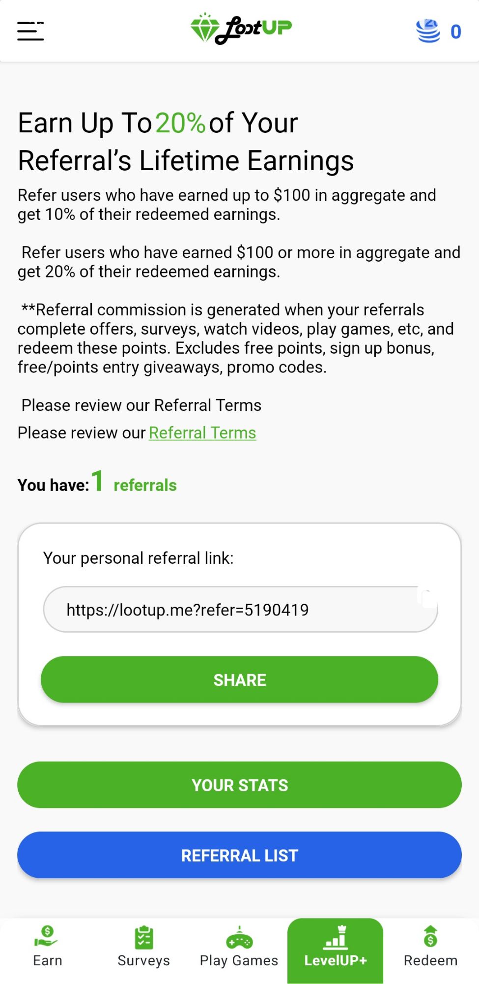 LootUp Cashout History