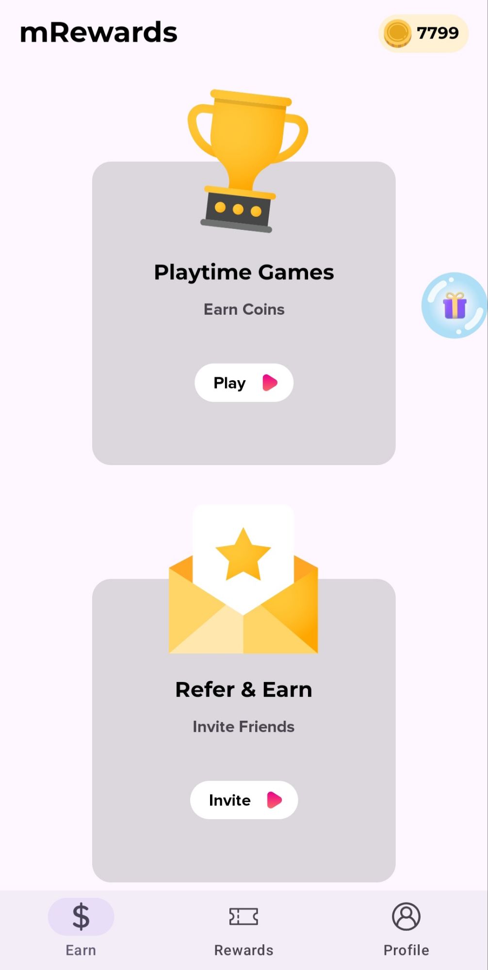 mRewards App Homepage