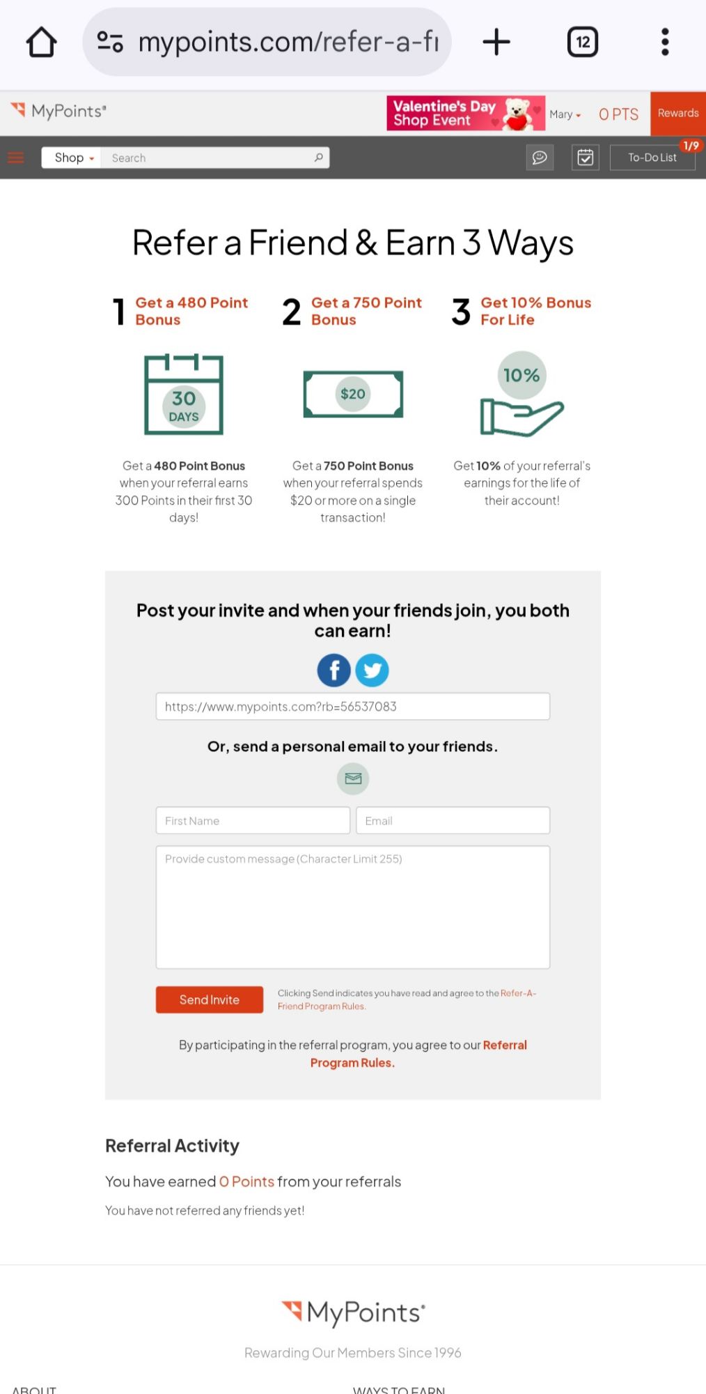 MyPoints Referral Codes, Links & Invite Bonuses 4 MyPoints Survey and Shop Menu