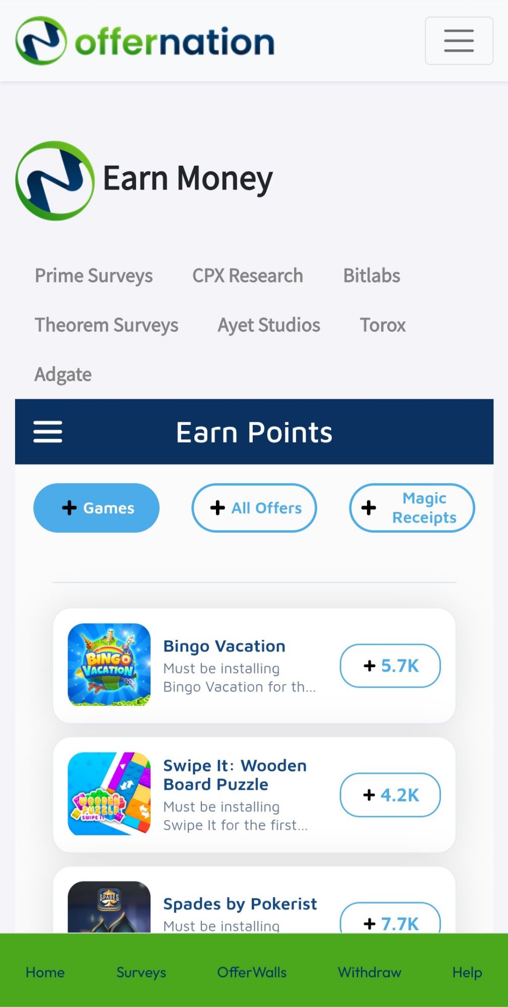 OfferNation Survey List