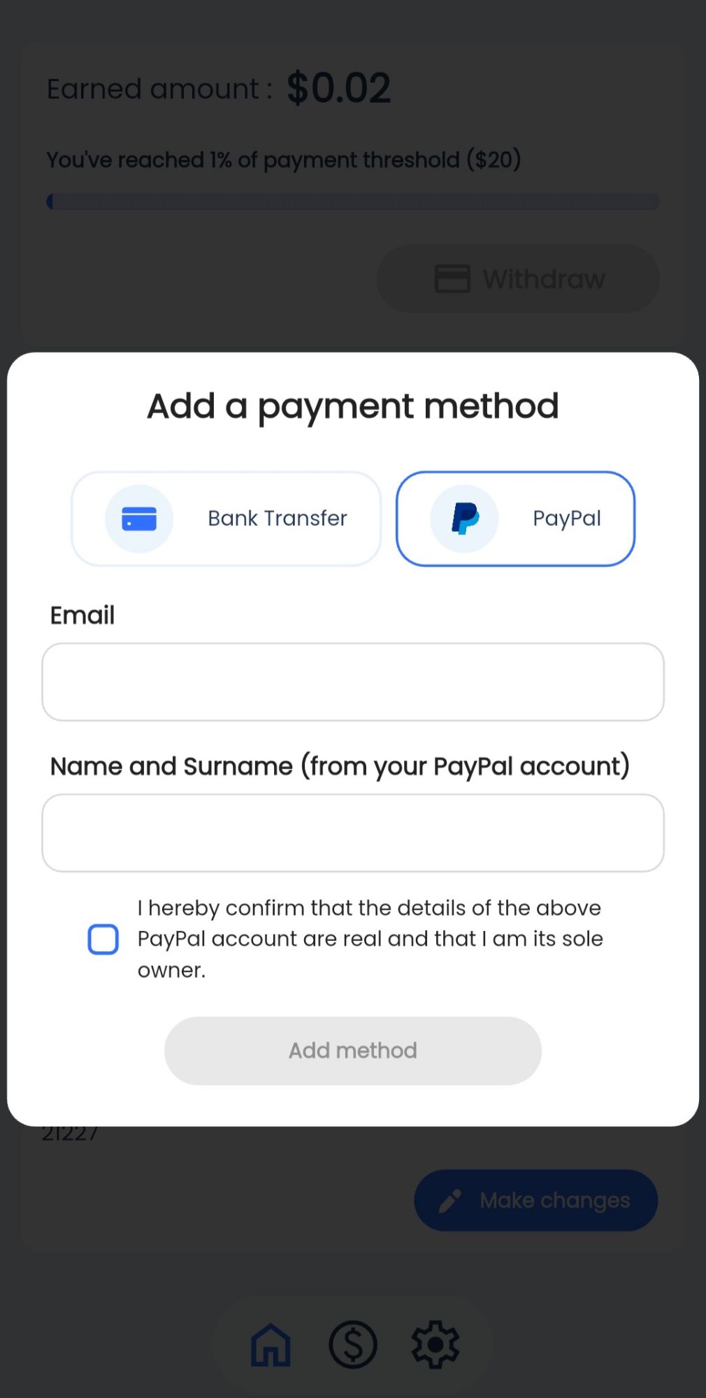 Paidwork Account Settings