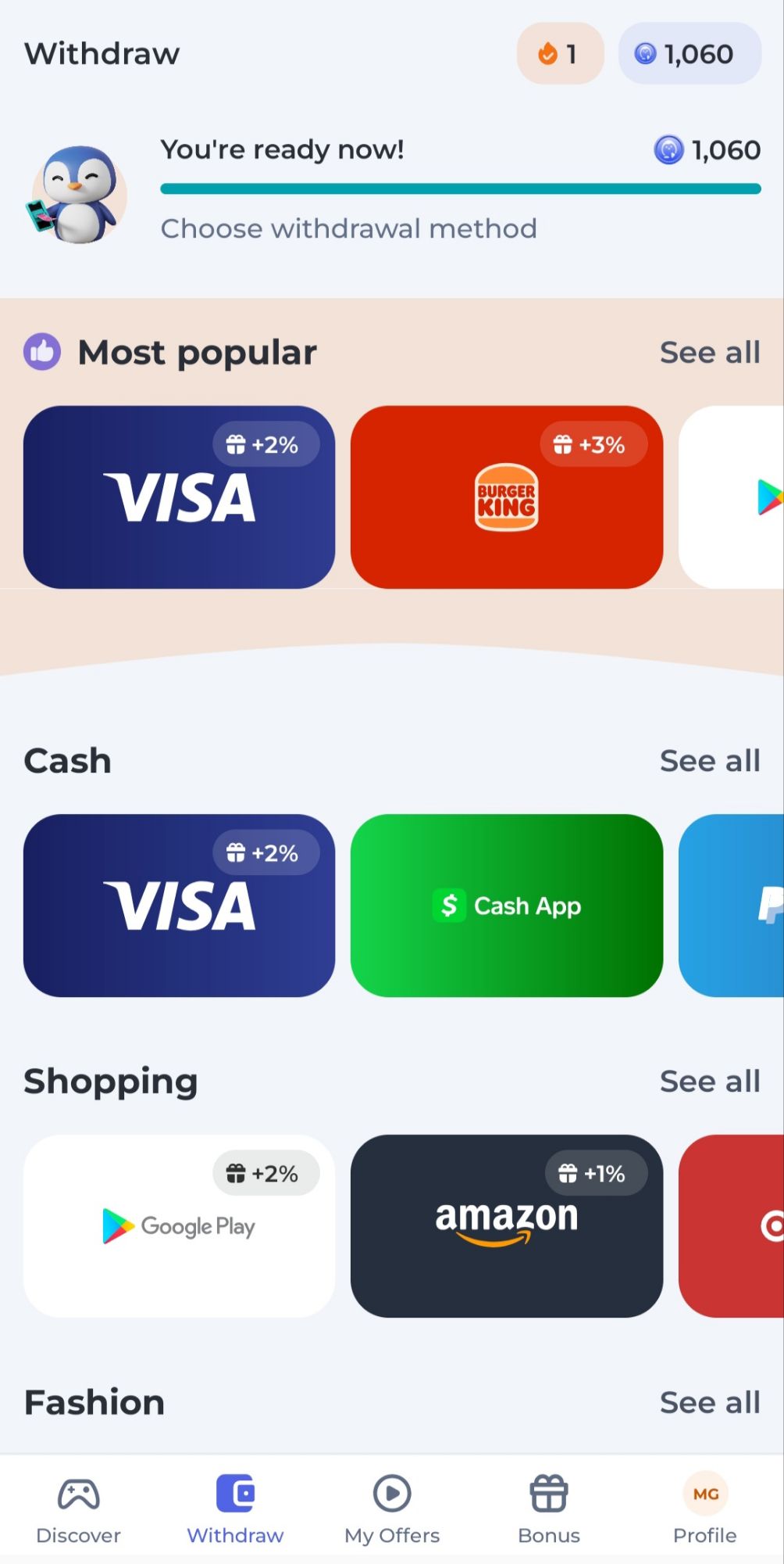 PenguPace Withdrawal Methods