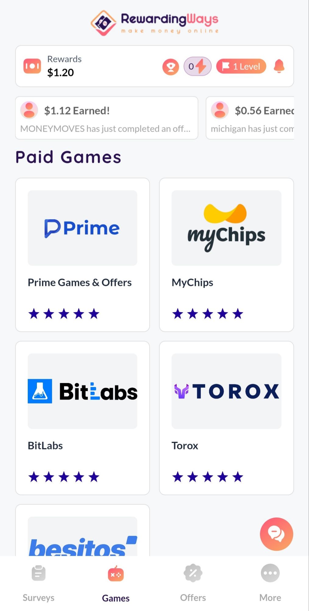 RewardingWays Survey List