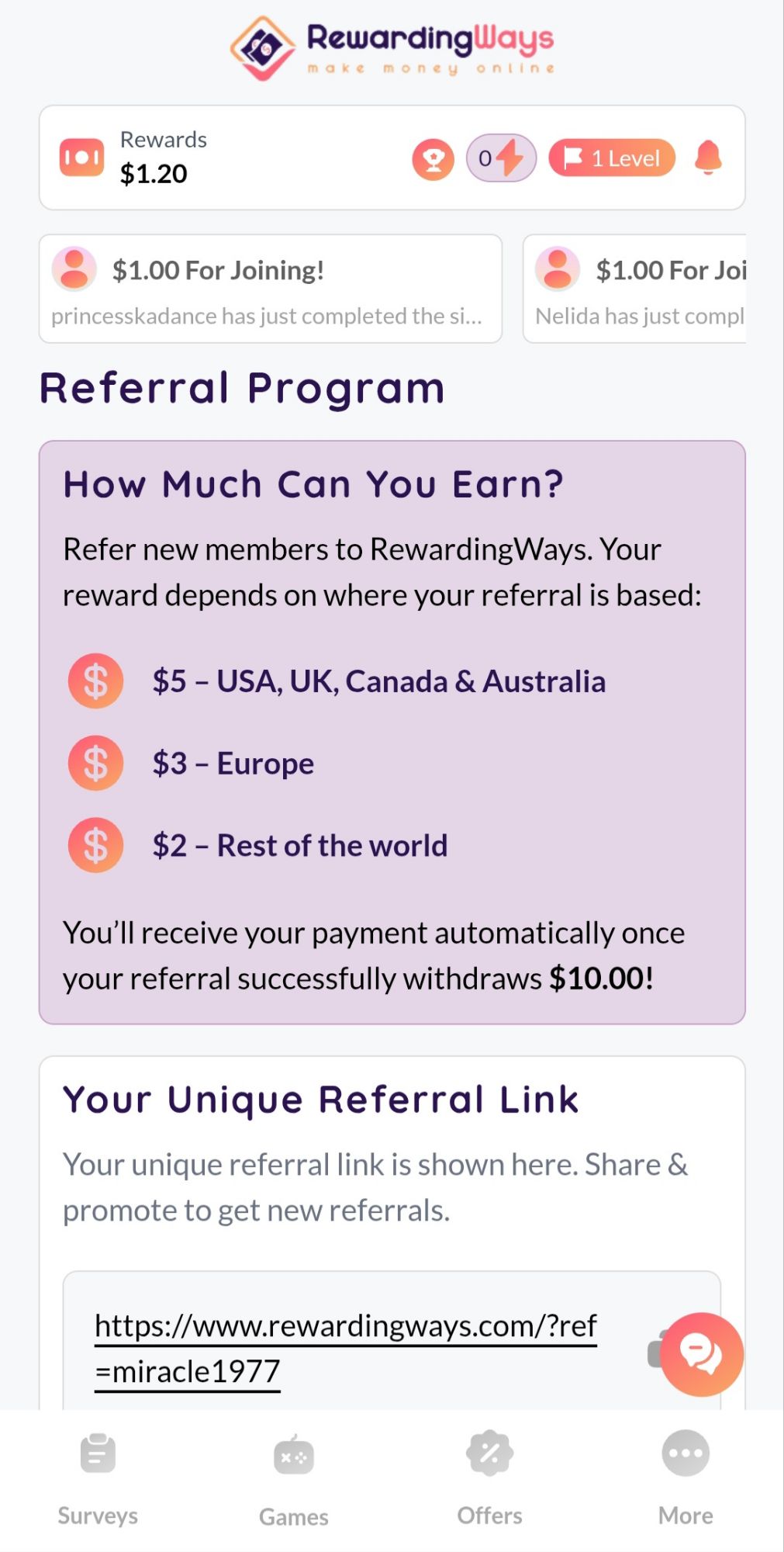 RewardingWays Profile Settings