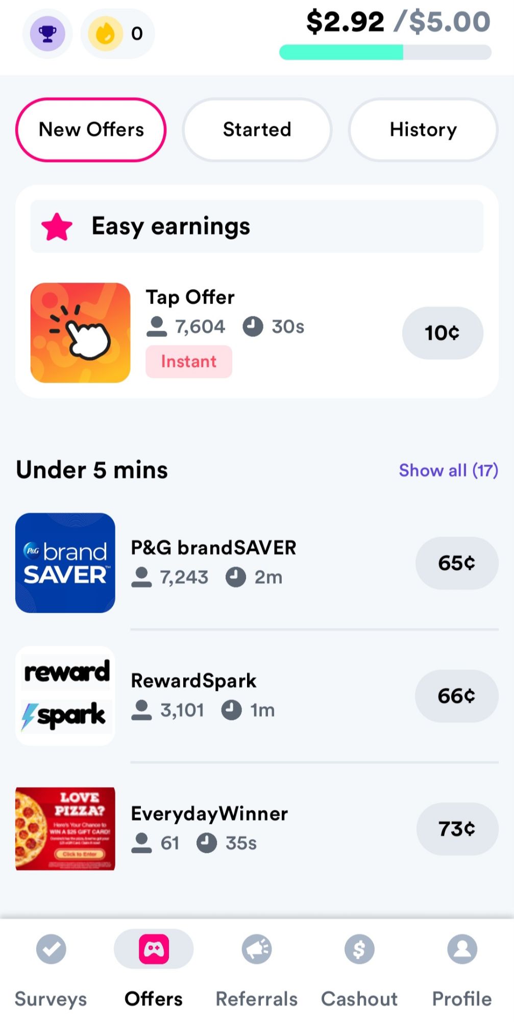 Survey Pop Rewards Page