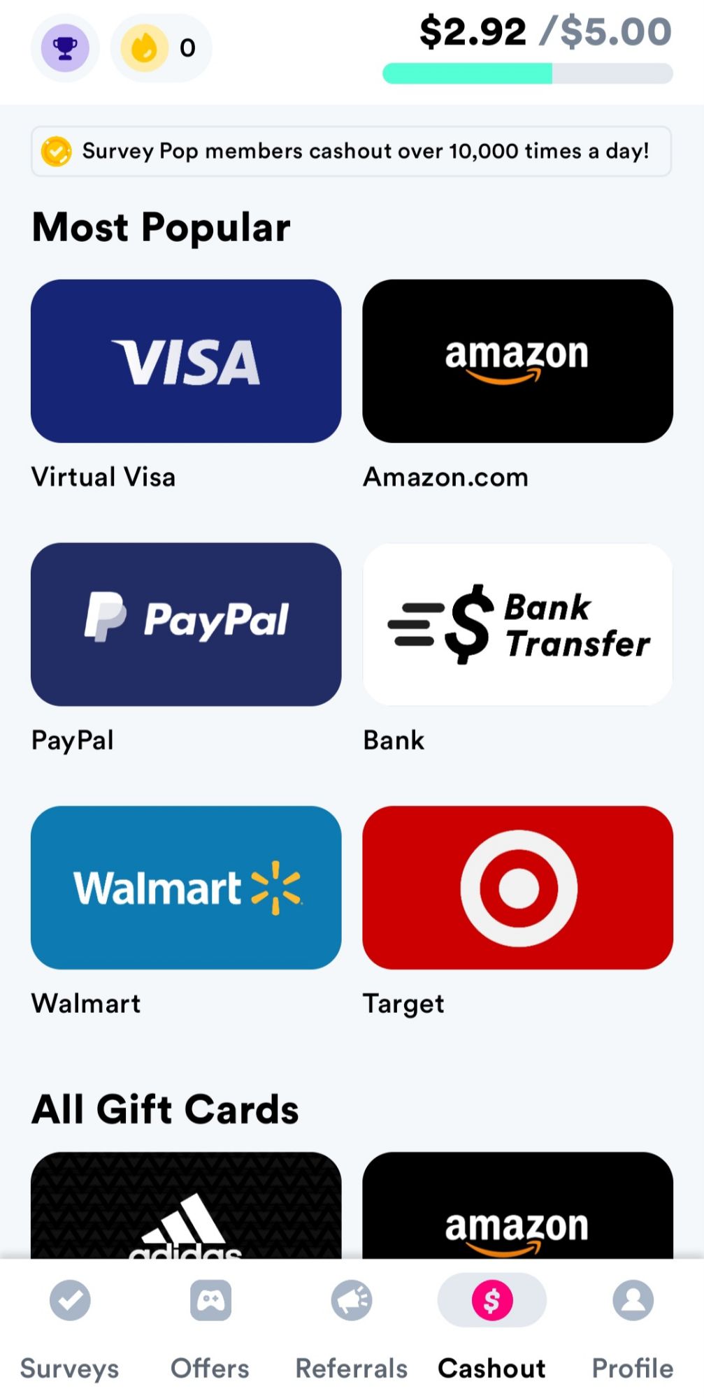 Survey Pop Earning Screen