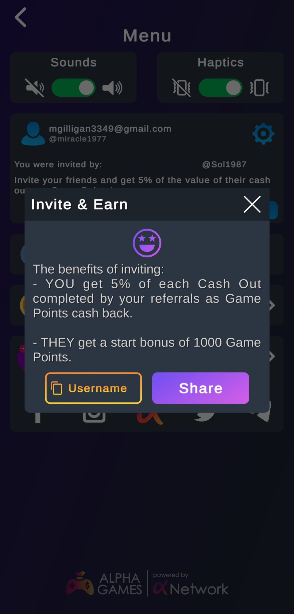 Sweet Cash Referral Settings
