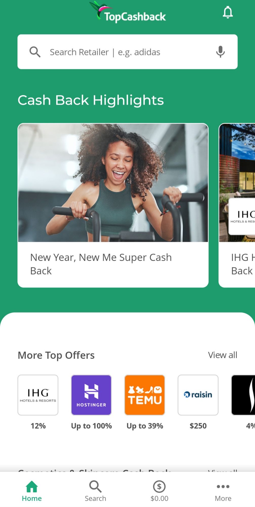 TopCashback Home Screen