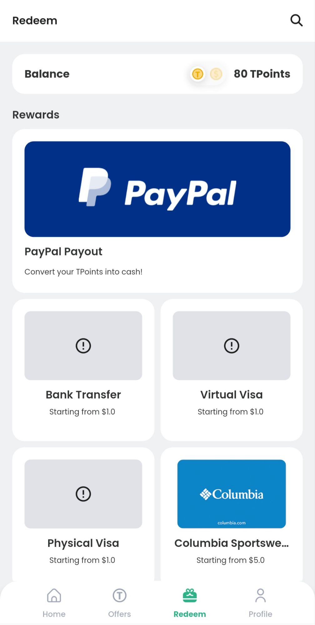 Tyr Rewards Cashout Options