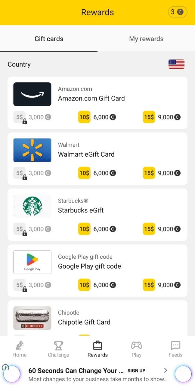 Redeeming CashWalk Coins for Gift Cards