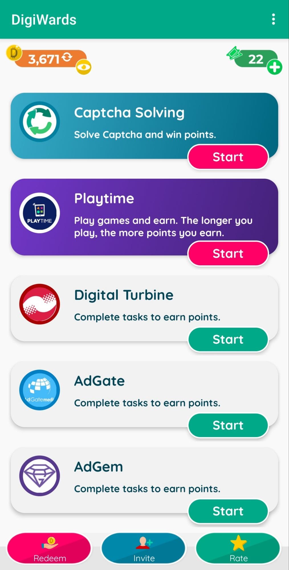 DigiWards App Home Screen