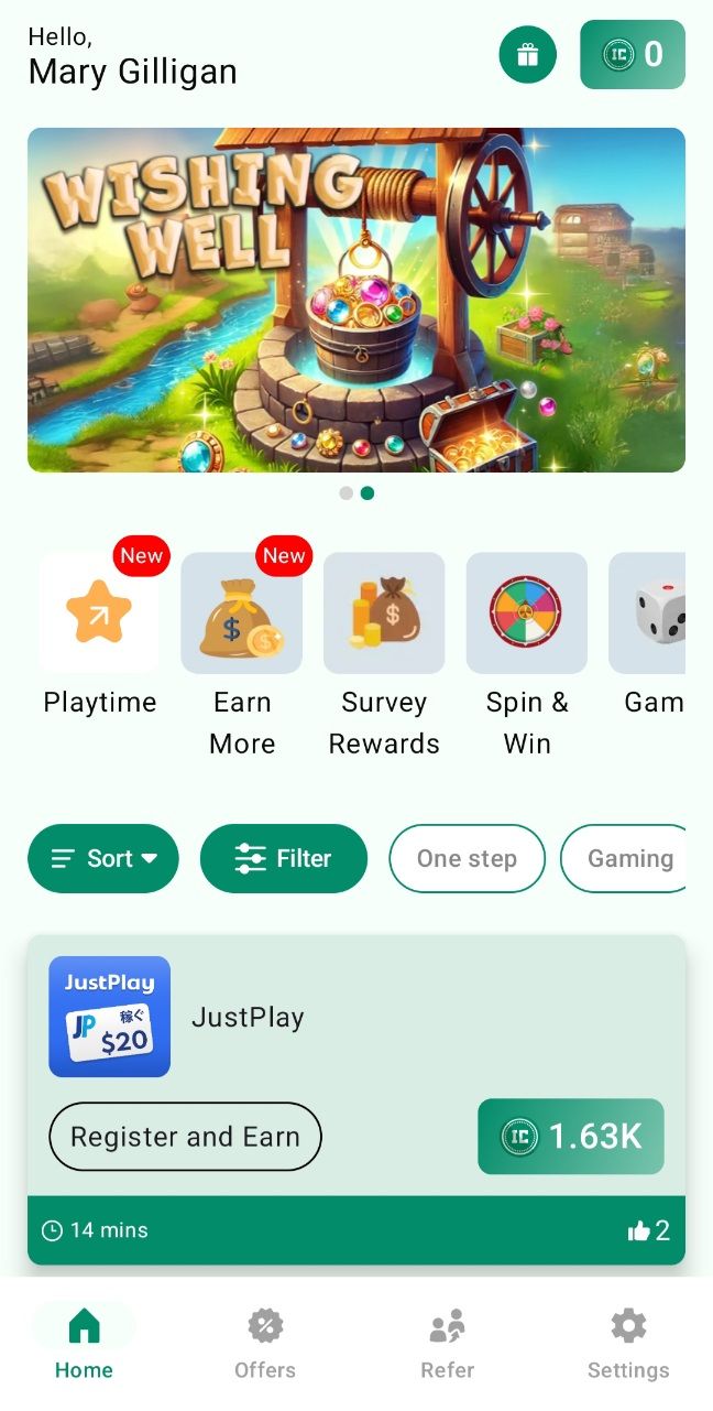 InCash App Home Screen